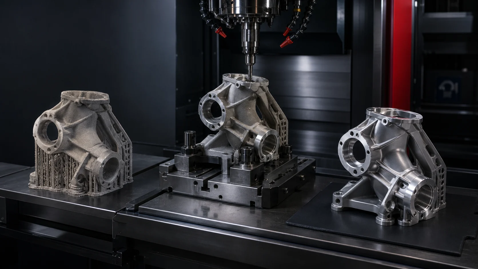 Near-net-shape metal additive part progressing through precision machining and surface finishing